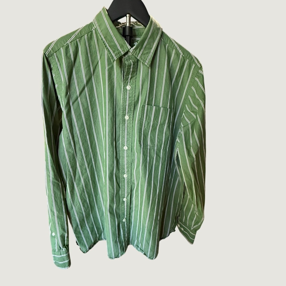 Duck Head Mens XXL Green White Striped Athletic Fit Cotton Button Down Shirt